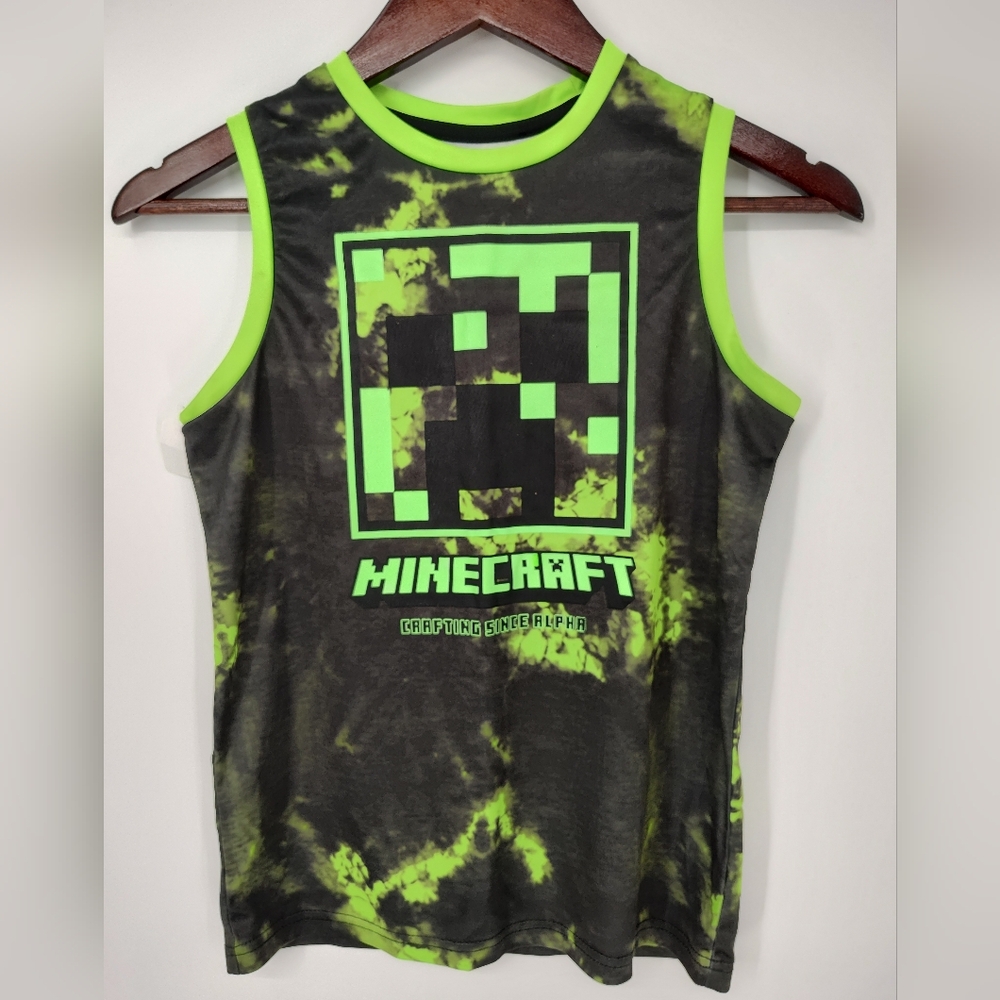 Jumping Beans Minecraft Neon Green and Black Graphic Tank Top Boys 12